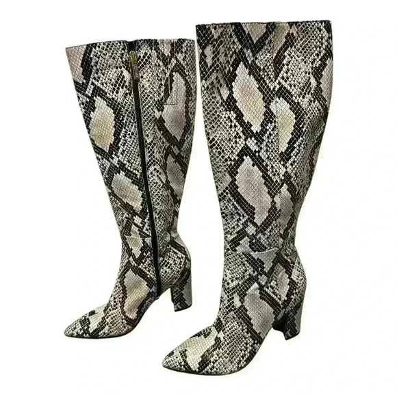 GUESS Snakeskin Knee-High Boots, Pointed Toe, 3" Block Heel – Size 6 - Picture 2 of 5
